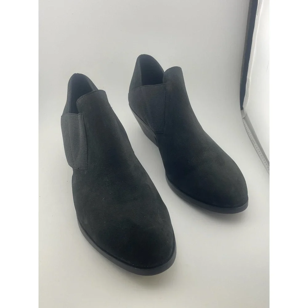 Eileen Fisher Perry black‎ nubuck suede elastic cutout shoes booties sz 7.5
